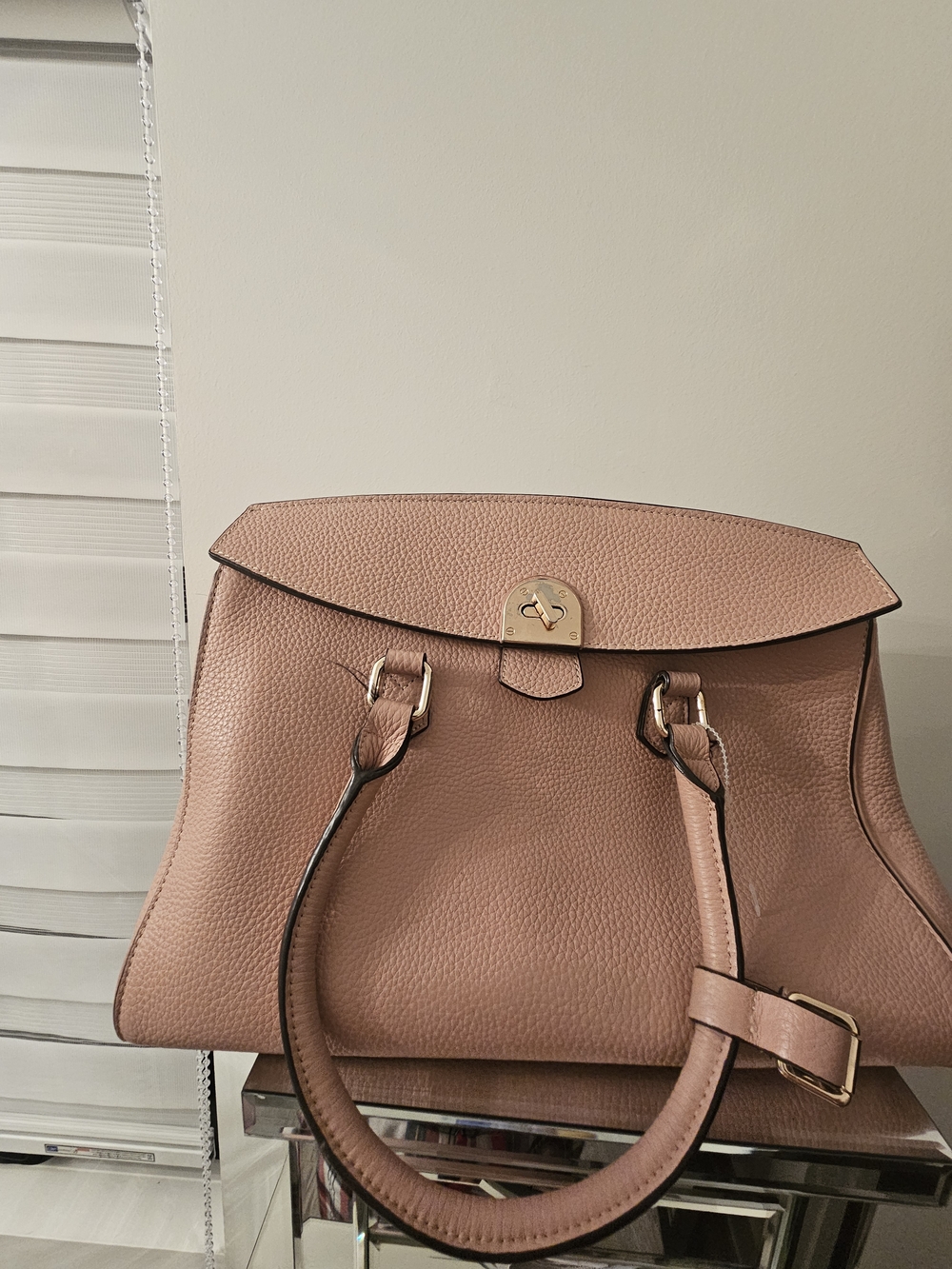 INZI Elegant Pebbled Leather Tote Handbag in Dusty Rose